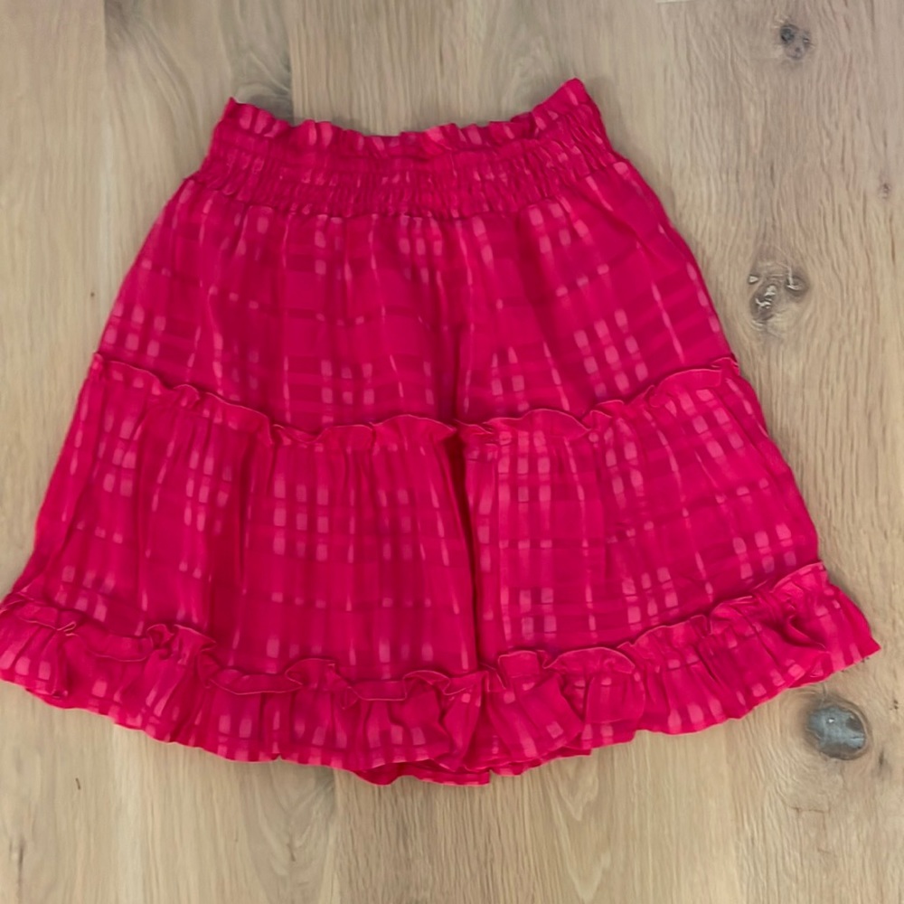 Pink ruffle mini skirt